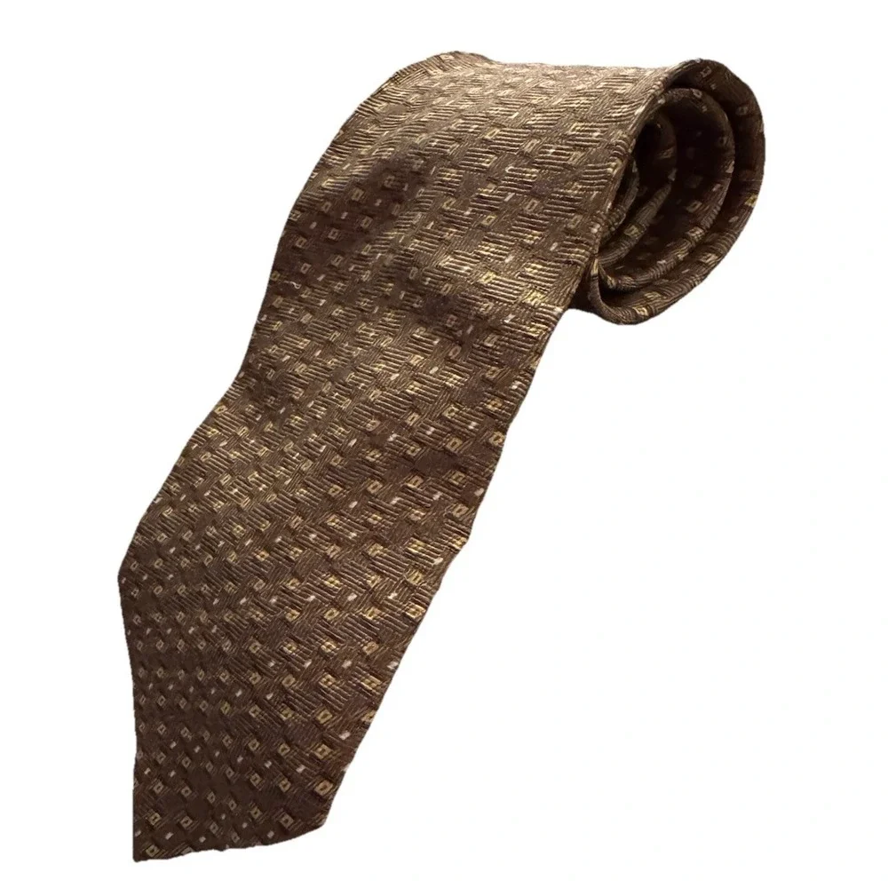 Vintage EUC Claybrooke 100% Silk Geometrical Brown‎ Tie Men's Necktie